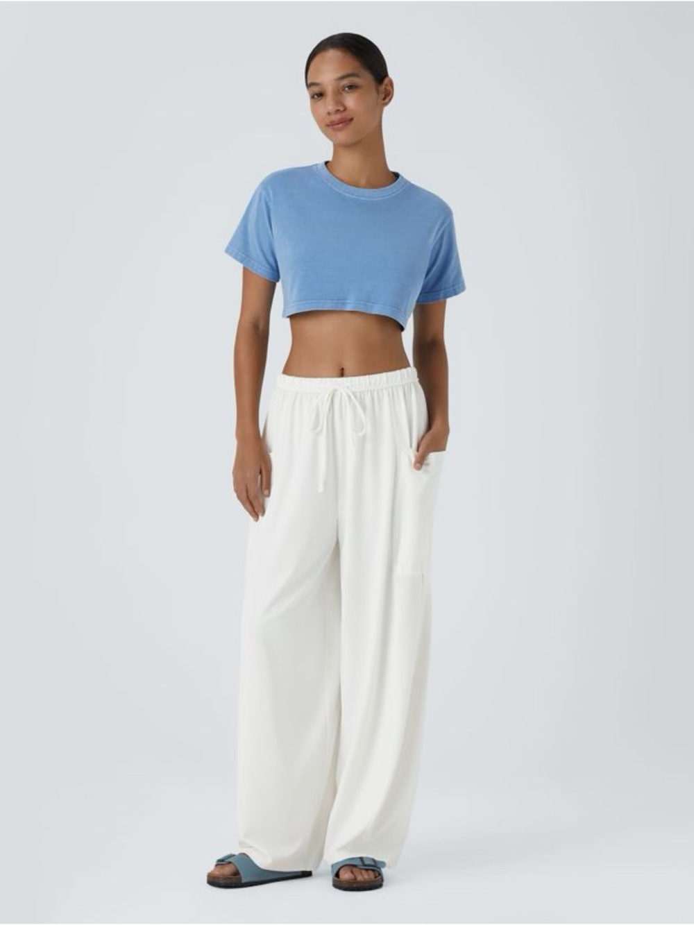 HALARA White Drawstring Wide Leg Pocket Baggy Palazzo Yoga Pants Women’s XS
